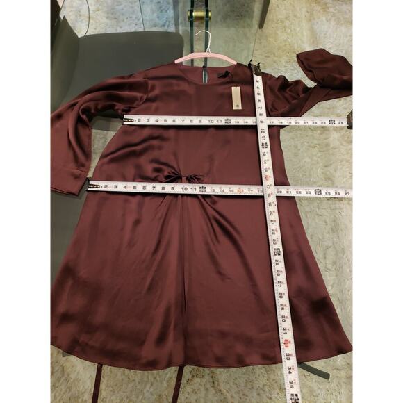 Banana Republic Sheath Dress Womens XS Purple Midi Satin Long Sleeve Tie Waist - Picture 8 of 15
